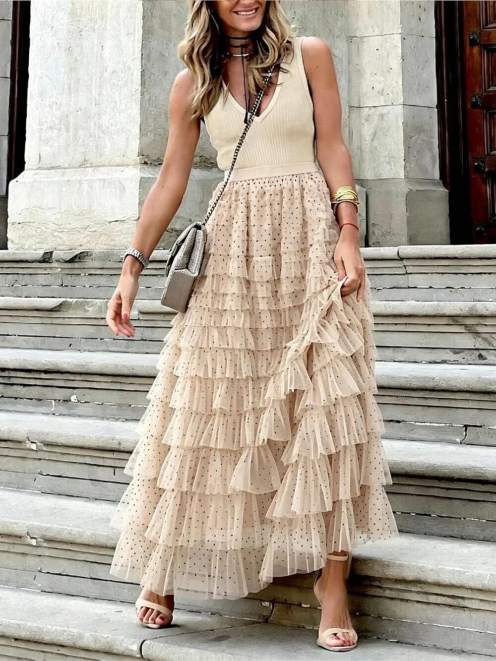 Women's Long Maxi Tulle Skirt - A-Line Ruffle Layered Fairy Style, Elegant